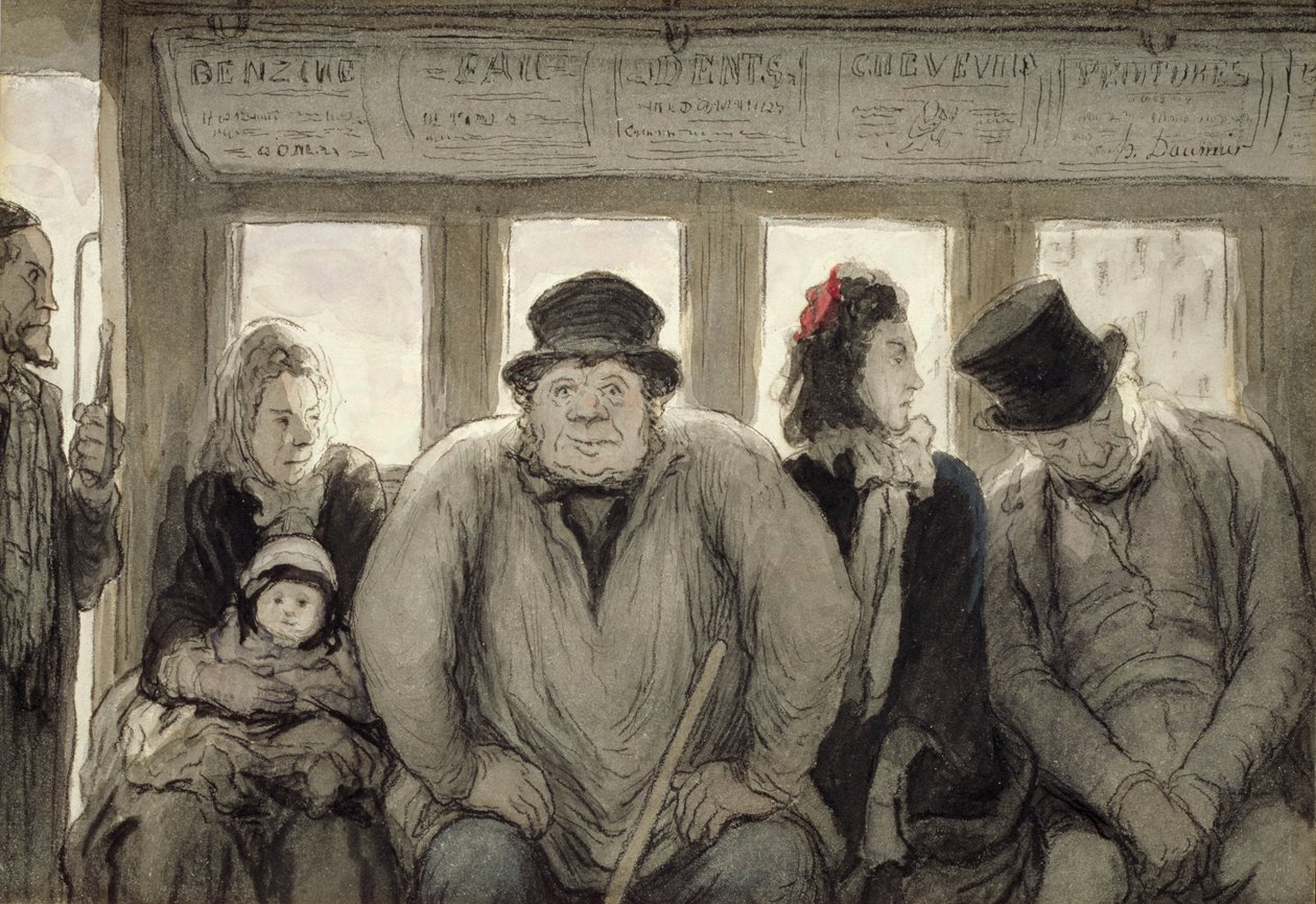 Omnibus, 1864 (kağıt üzerine mürekkep, wc ve litografik mum boya) by Honoré Daumier
