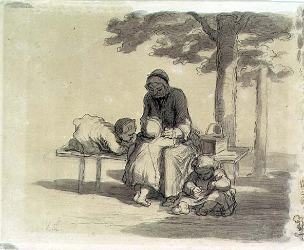 Bir Büyükanne (gri yıkama ve kağıt üzerine kalem ve mürekkep) by Honoré Daumier