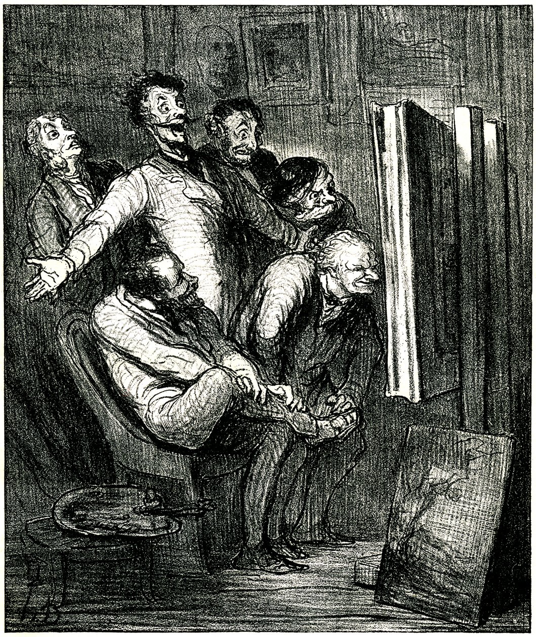 Eleştirmenler bir tablonun önünde by Honore Daumier