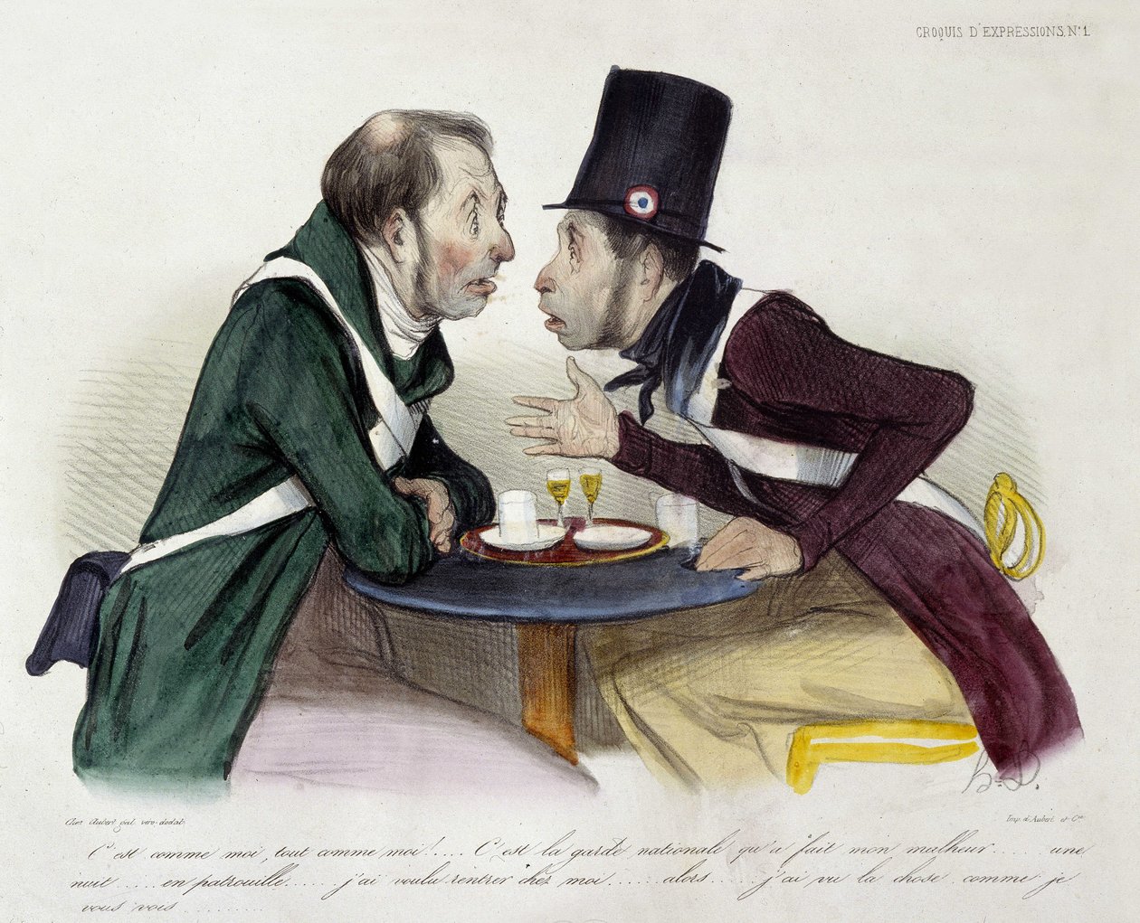 Ulusal muhafızlar arasında bistro tartışması - Daumier by Honoré Daumier