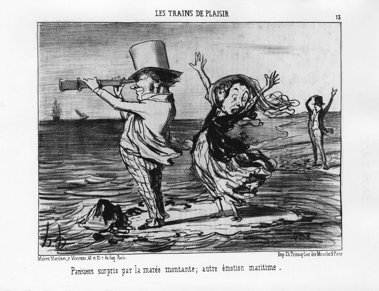 Zevk Trenleri: Yükselen dalgalar karşısında şaşıran Parisliler; diğer denizcilik duygusu - Daumier tarafından “” Les chemins de fer””, 18/09/1852 tarihli “” Charivari”” içinde. by Honoré Daumier