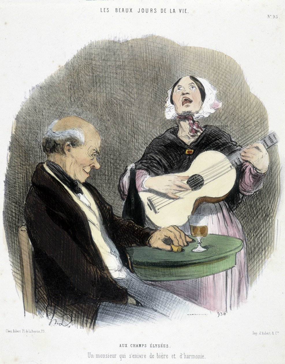 Bir şarkıcı eşliğinde içki içen adam - Honoré Daumier
