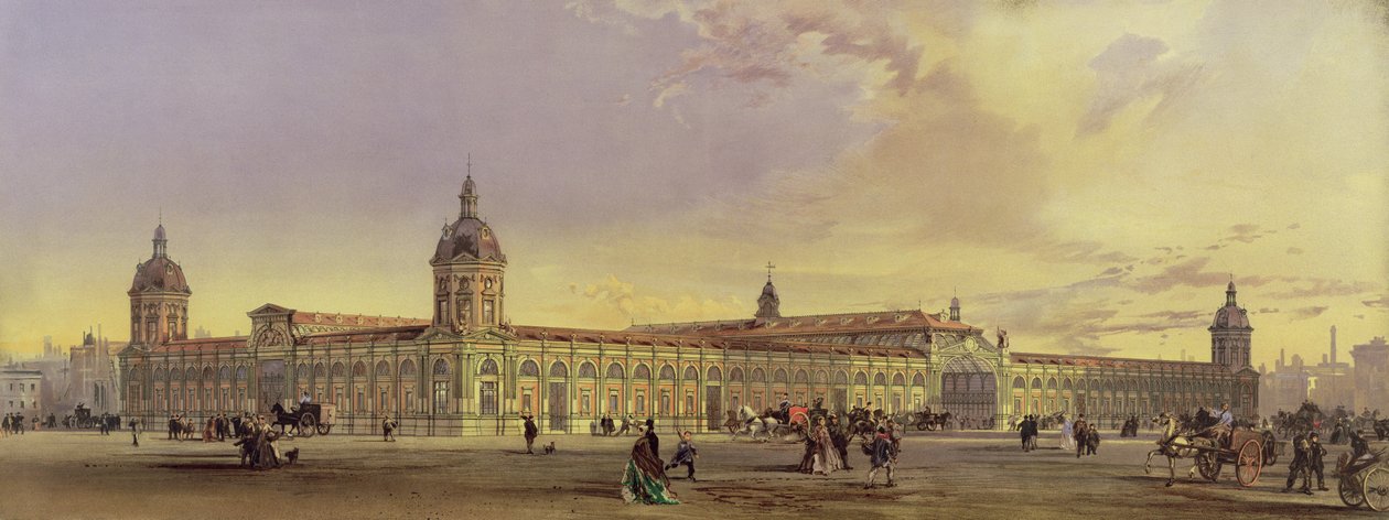 Metropolitan Et ve Kümes Hayvanları Pazarı, Smithfield, Londra, 1868, mimarın bir tablosundan sonra (chromolitho) by Horace Jones