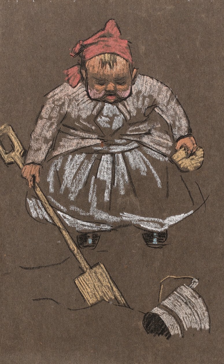 Evangeline, sanatçıların kızı, sahilde, 1900 dolayları (kağıt üzerinde renkli tebeşir) by Horace Mann Livens