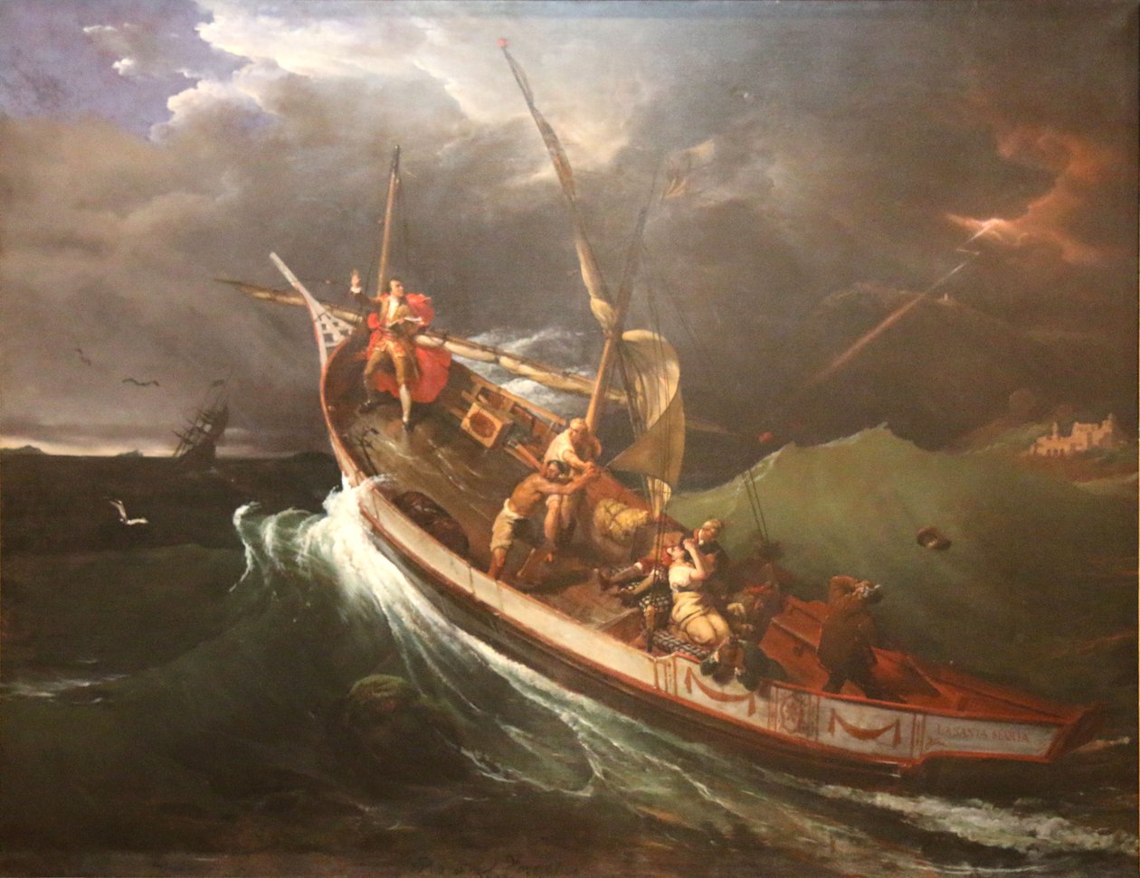 Joseph Vernet bir direğe bağlı, fırtınanın etkilerini inceliyor by Emile Jean Horace Vernet