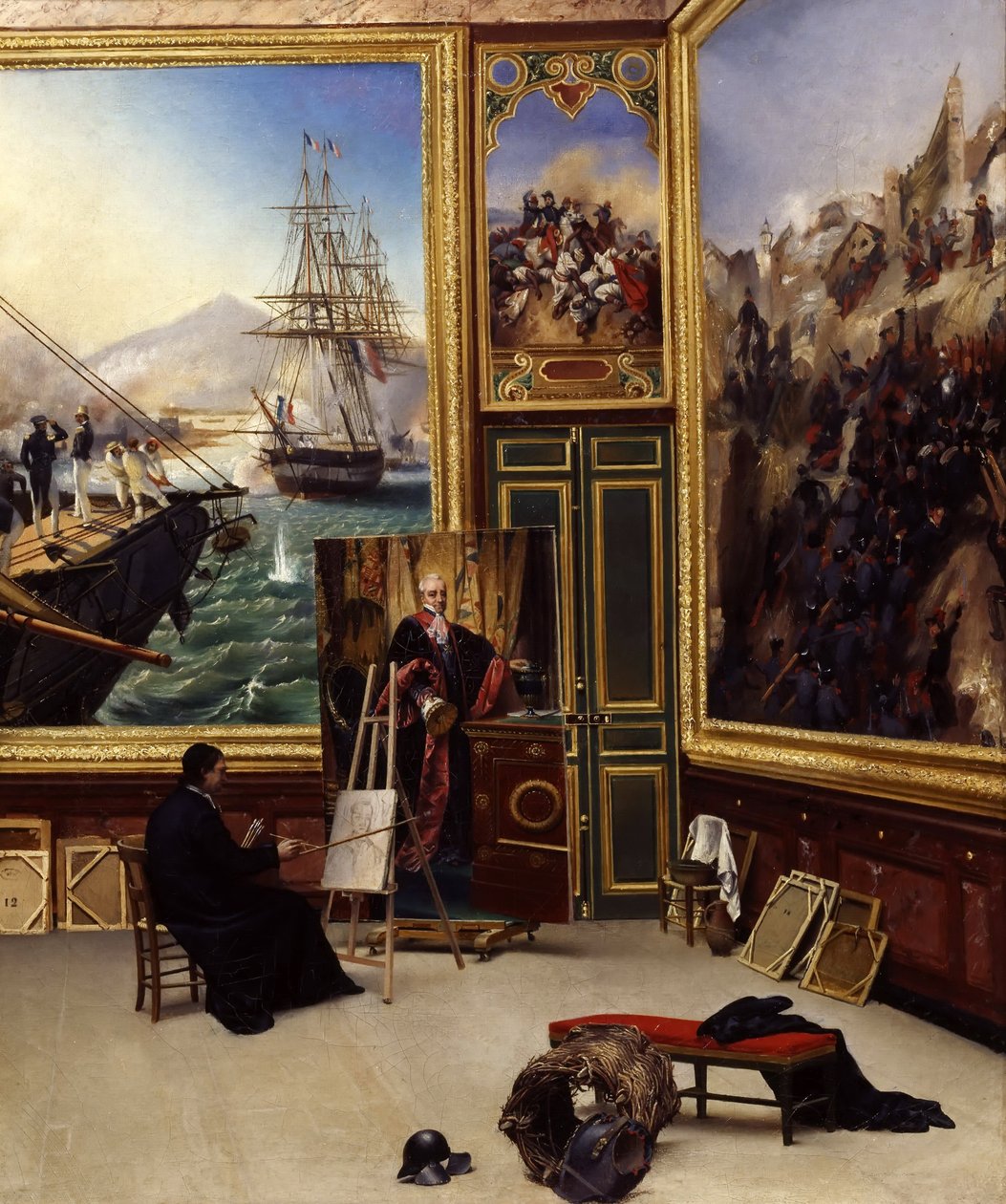 Philippe birader Versailles Müzesi'ndeki Marquis de Fontanes'in portresini kopyalarken by Emile Jean Horace Vernet
