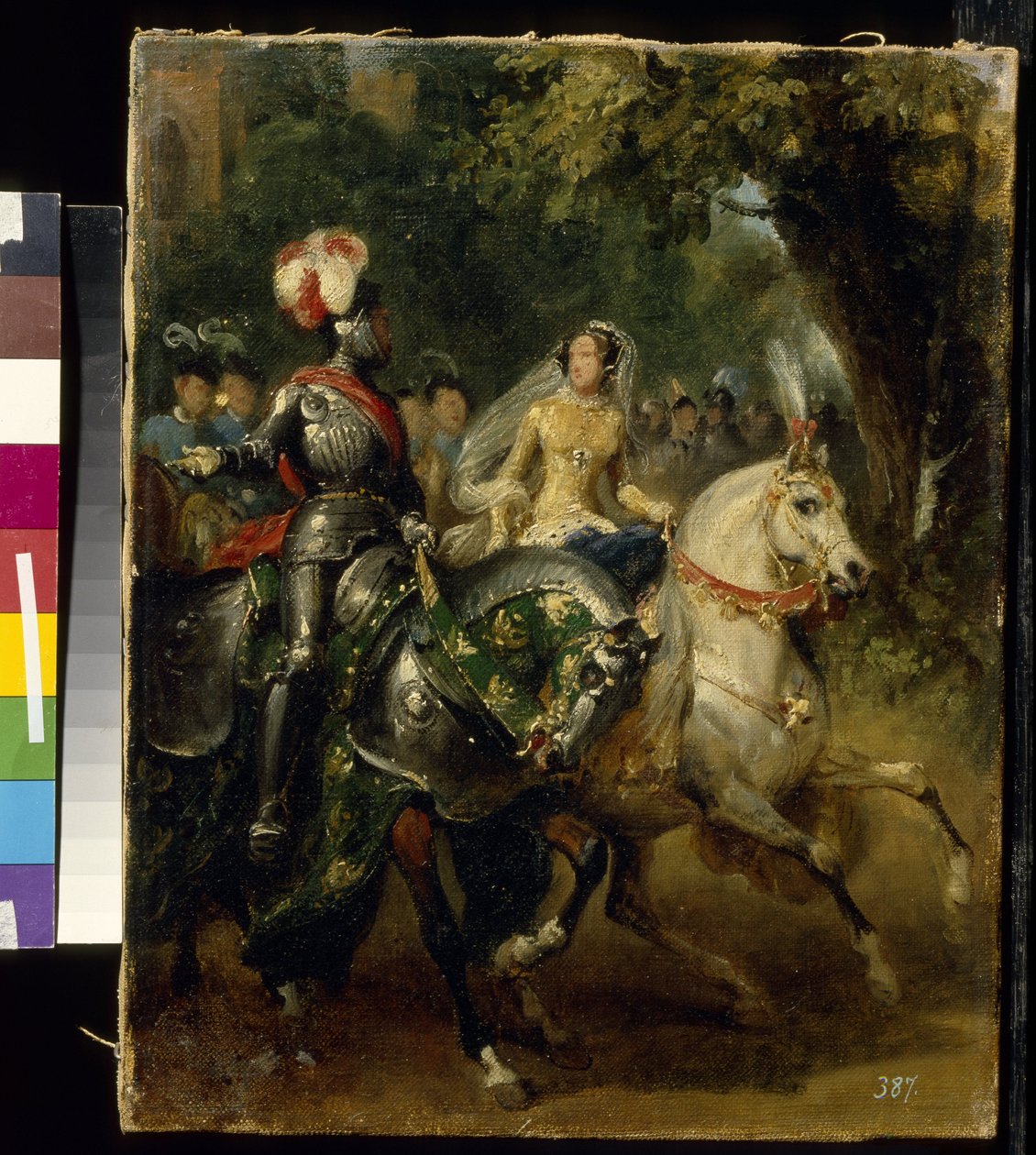 Cavalcade - Peinture de Horace Vernet (1789-1863), huile sur toile (28x22 cm), vers 1842 - (Cavalcade, tuval üzerine yağlı boya, H.Vernet, yaklaşık 1842) - Devlet A. Puşkin Güzel Sanatlar Müzesi, Moskova by Emile Jean Horace Vernet