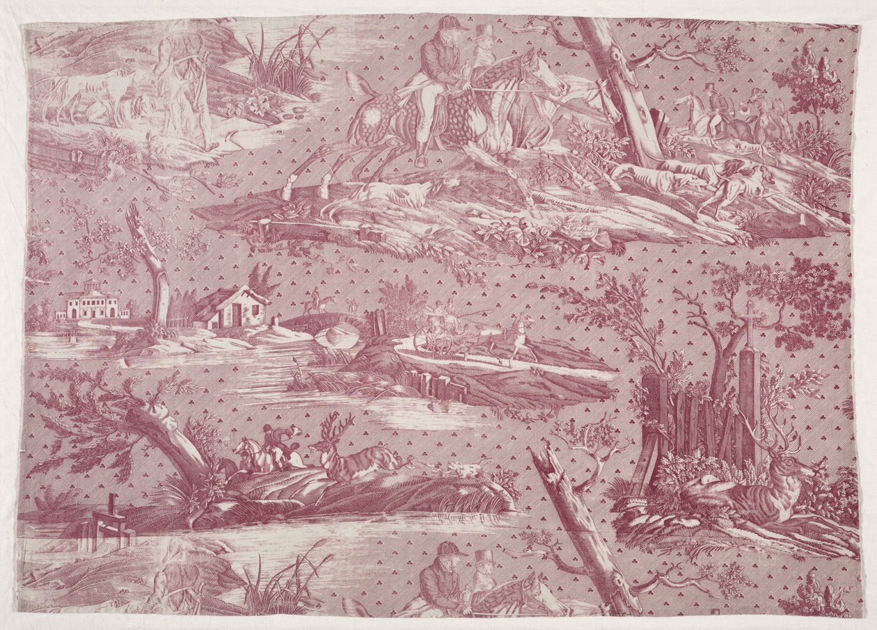 Av Sahnesi Tasarımlı Bakır Levha Baskılı Pamuk Parçası, c. 1815. by Emile Jean Horace Vernet