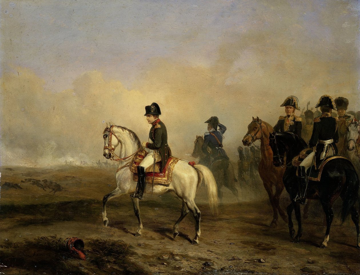 İmparator Napolyon I ve kurmayları at sırtında by Emile Jean Horace Vernet
