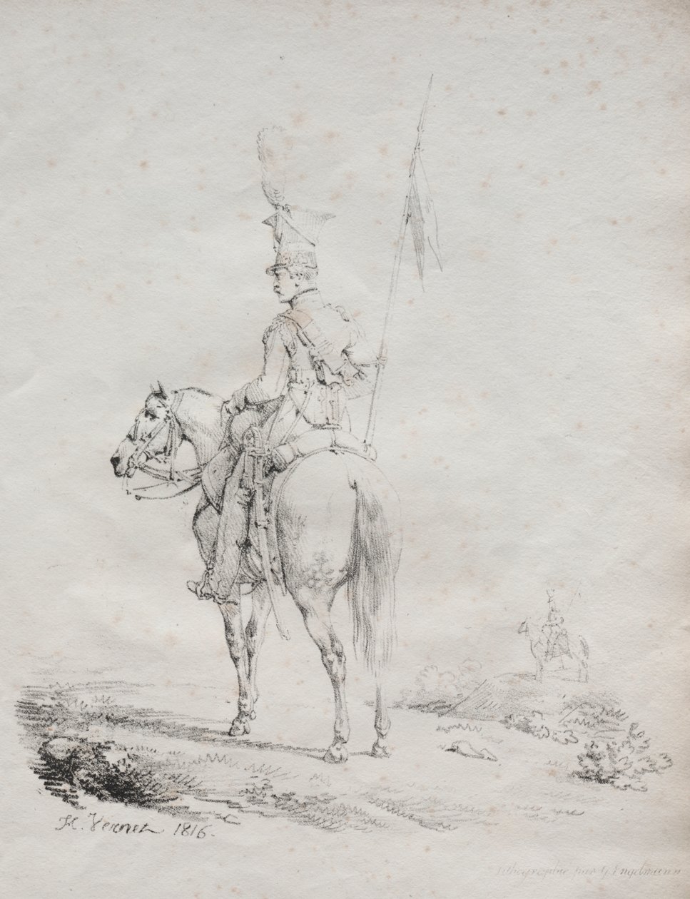 Litografik denemeler koleksiyonu: Le Lancier en Vedette by Emile Jean Horace Vernet