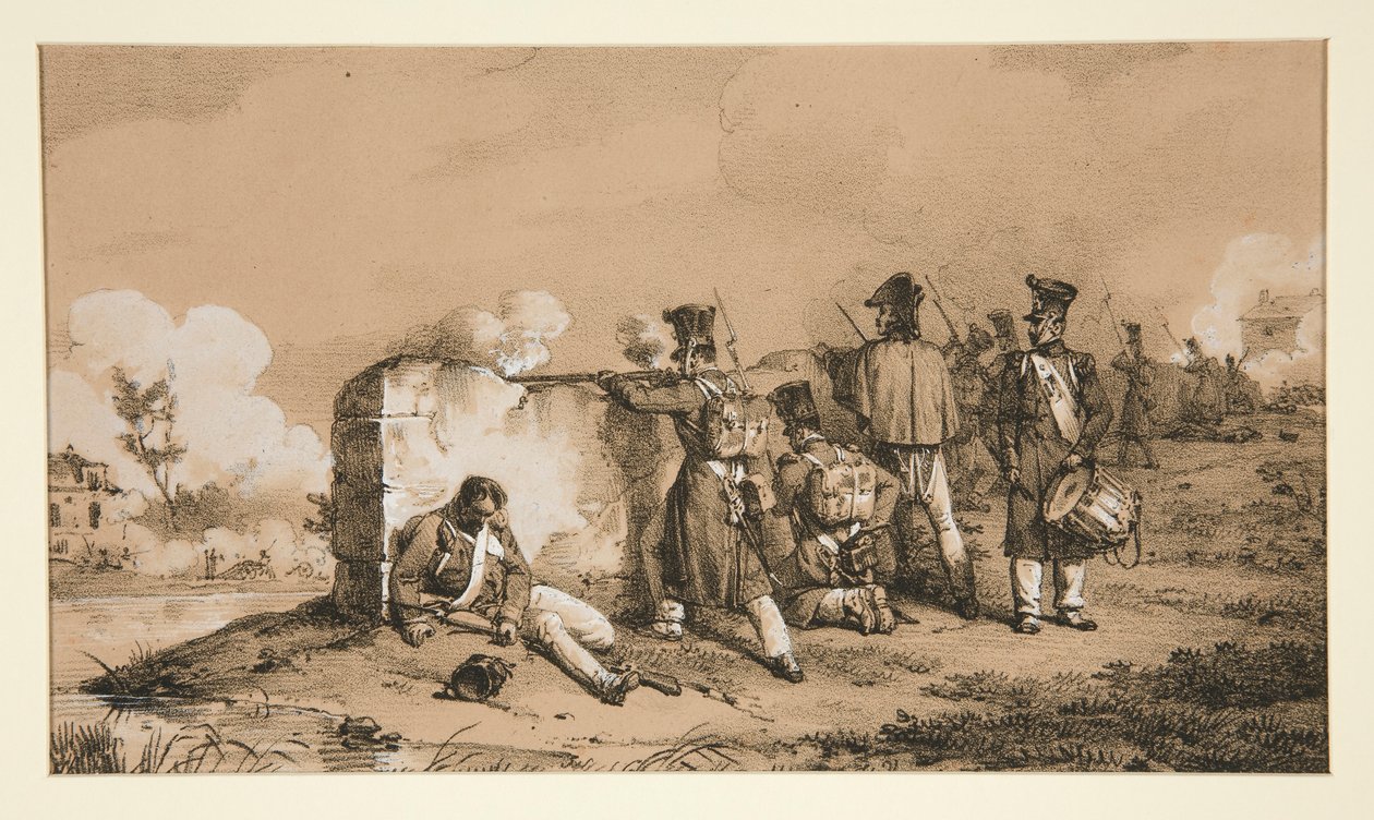 Çatışmalarda askerler by Emile Jean Horace Vernet