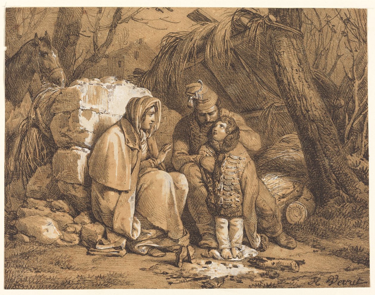 Askerin Ailesi Kampta by Emile Jean Horace Vernet