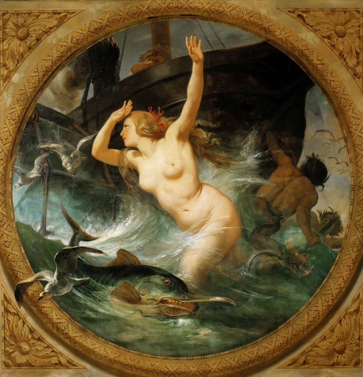 Deniz Tanrılarını Uçan Buharla Tavan resmi, Salle des Pas perdus, 1839-1847. by Emile Jean Horace Vernet