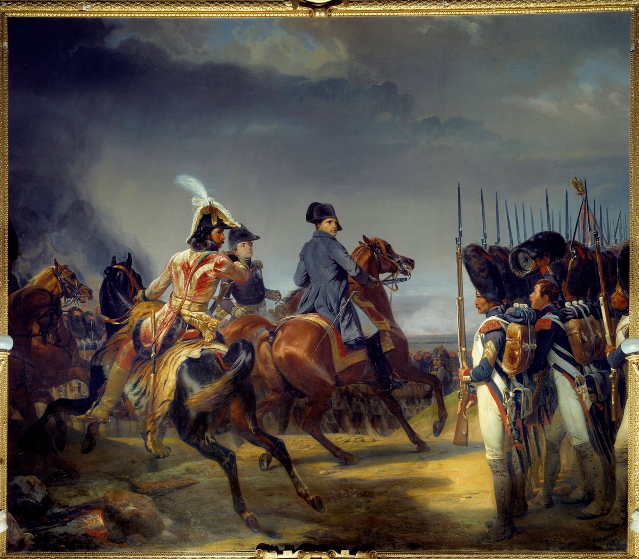 14/10/1806 tarihinde Iena Muharebesi, İmparator I. Napolyon (1769-1821), Joachim Murat ve Louis Alexandre (Louis-Alexandre) Berthier, muhafız incelemesini geçti Resim Emile dit Horace Vernet (1789-1863) 1836 Dim 4, 65x5,43 m by Emile Jean Horace Vernet