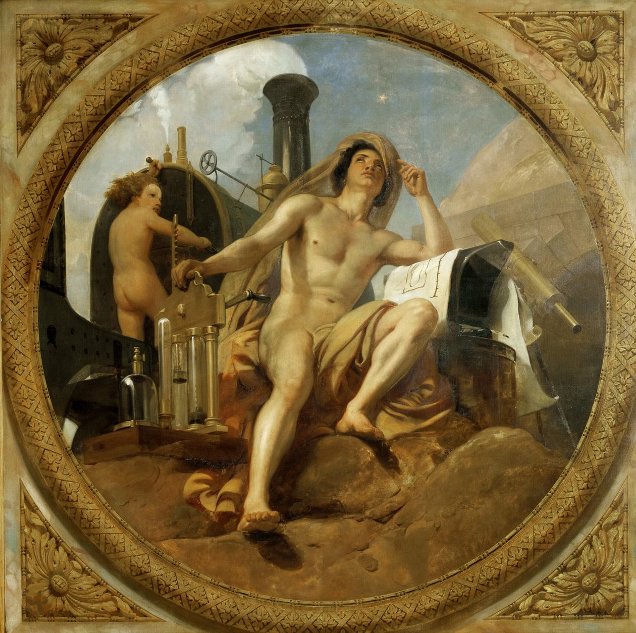 Yeryüzünde Buhar Dehası Tavan resmi, Salle des Pas perdus, 1839-1847. by Emile Jean Horace Vernet