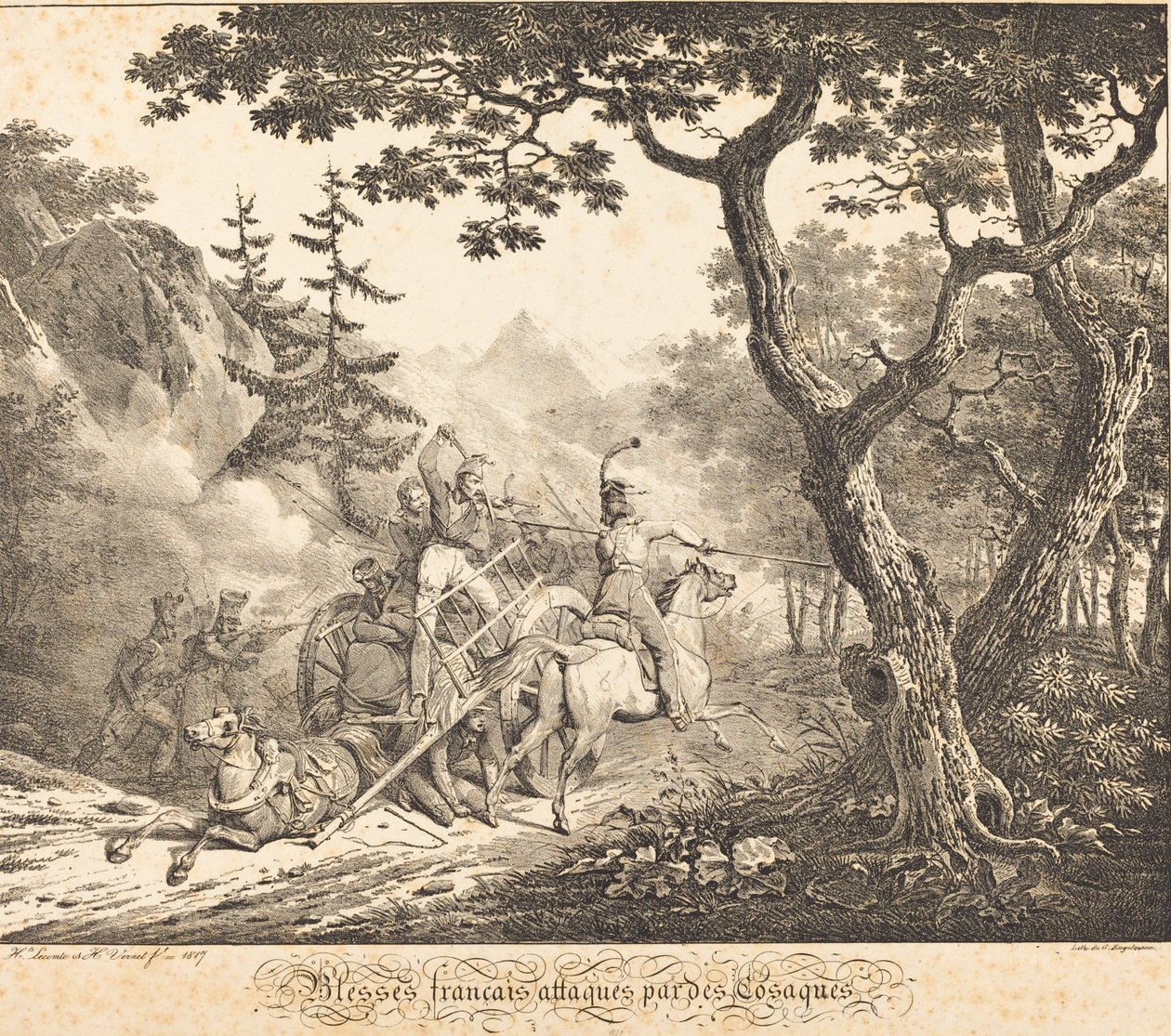 Yaralı Fransız Bir Kazak Tarafından Saldırıya Uğradı by Horace Vernet and Hippolyte Lecomte
