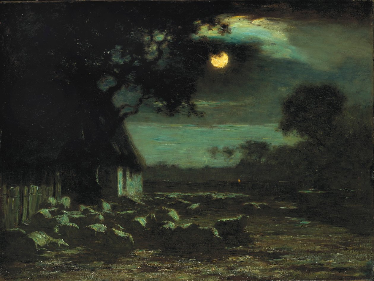 Sheepyard, Ay Işığı by Horatio Walker