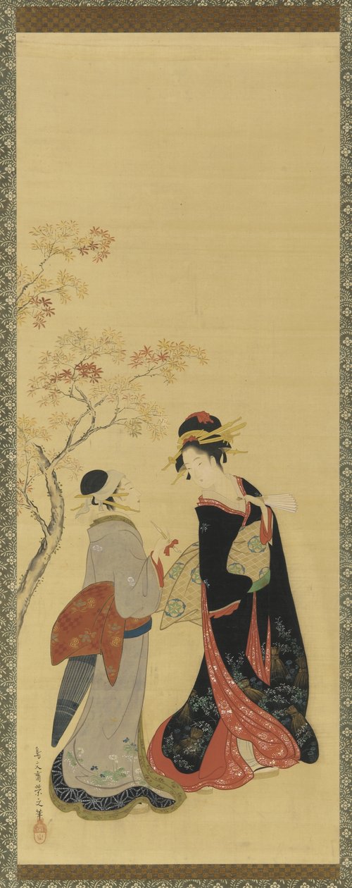 Mevsimlerin Güzelleri - Sonbahar, Edo Dönemi, 18. yüzyıl sonu - 19. yüzyıl başı (ipek üzerine mürekkep, renk ve altın) by Hosoda Eishi