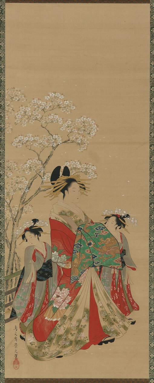 Mevsimlerin Güzelleri - İlkbahar, Edo Dönemi, 18. yüzyıl sonu - 19. yüzyıl başı (ipek üzerine mürekkep, renk ve altın) by Hosoda Eishi