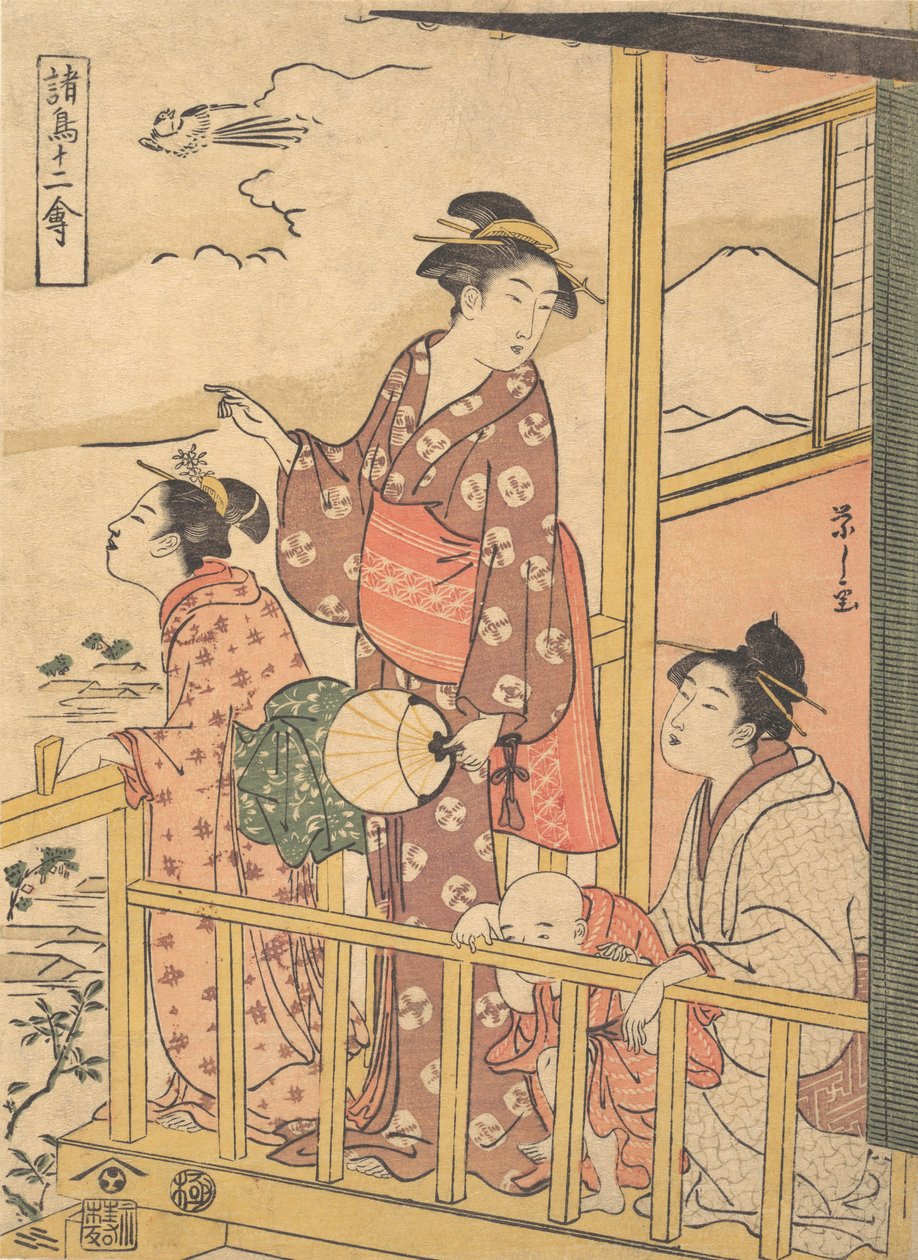 Uzun Kuyruklu Bir Kanatlı Onagadori, Twelve Assorted Birds serisinden Shocho junikin..., ca. 1791. by Hosoda Eishi