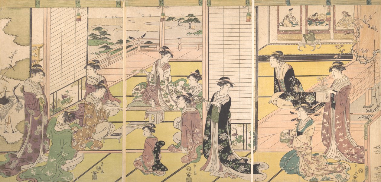 Şiirin Üç Tanrısını Onurlandırmak: Şiir Yazan Kadınlar, yak. 1792. by Hosoda Eishi