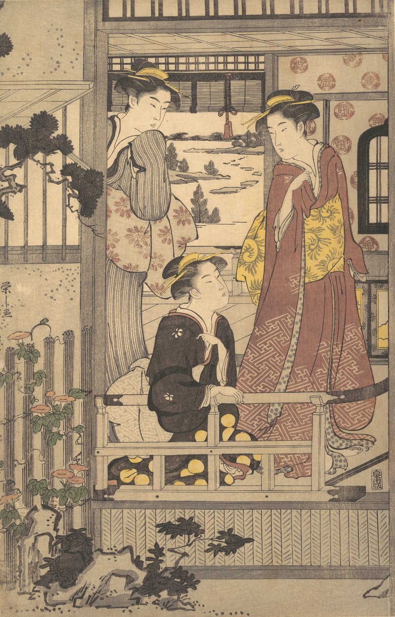 Verandada Üç Kadın, 1756-1829. by Hosoda Eishi