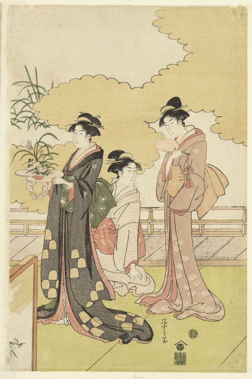 Kadınlar bir açık hava odasında by Hosoda Eishi