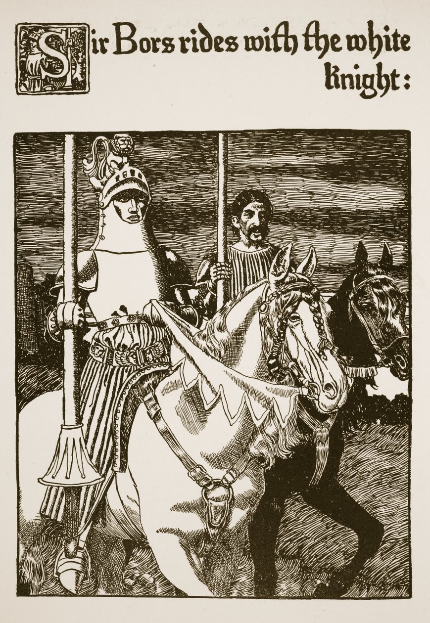 Sir Bors rides with the White Knight, illustration from 