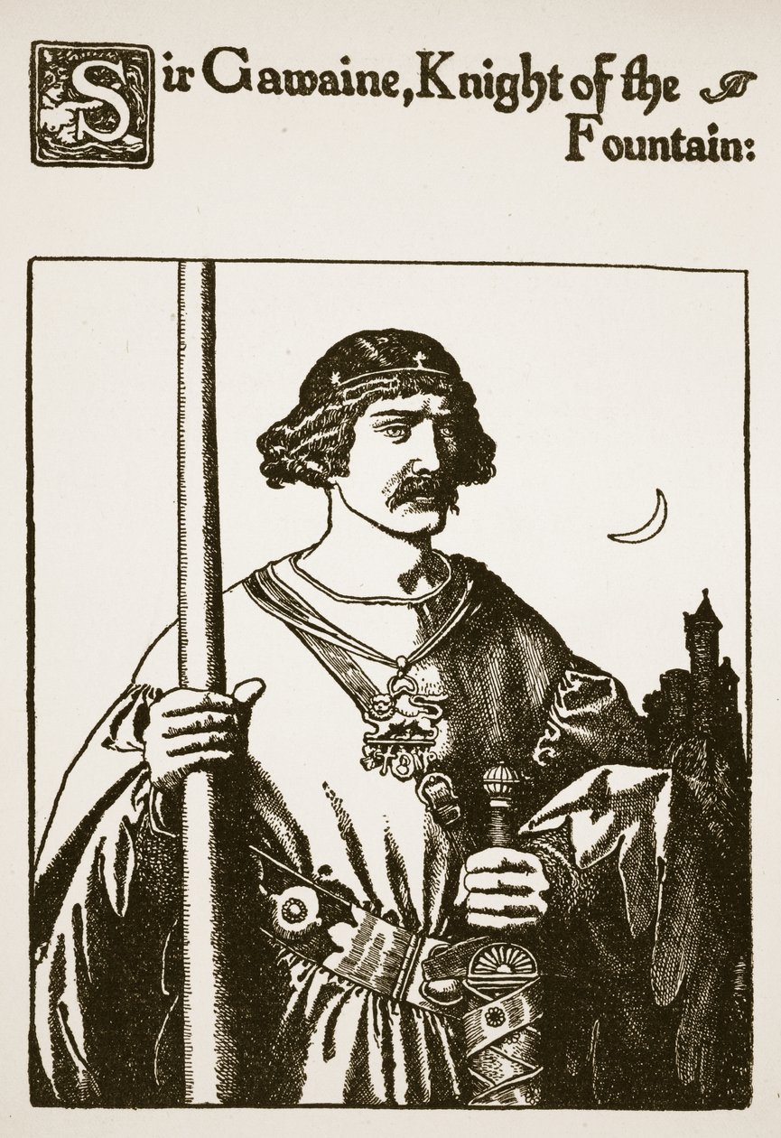 Sir Gawaine, Çeşme Şövalyesi, 'Sir Launcelot ve Yoldaşlarının Öyküsü'nden bir çizim, 1907 by Howard Pyle