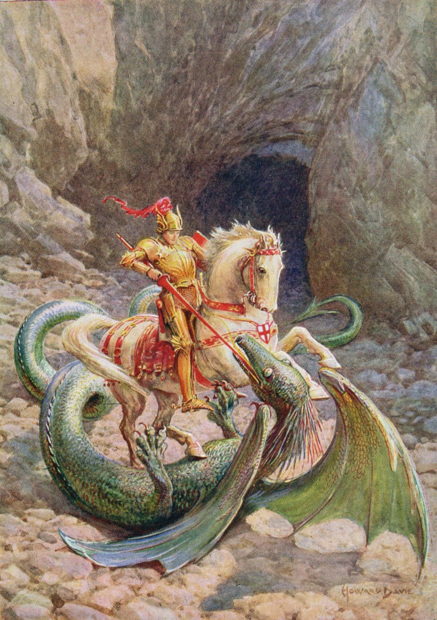 Ejderha... 'St. George ve Ejderha', The Seven Champions of Christendom, Rose Yeatman Woolf tarafından, Raphael Tuck tarafından yayınlandı by Howard Davie