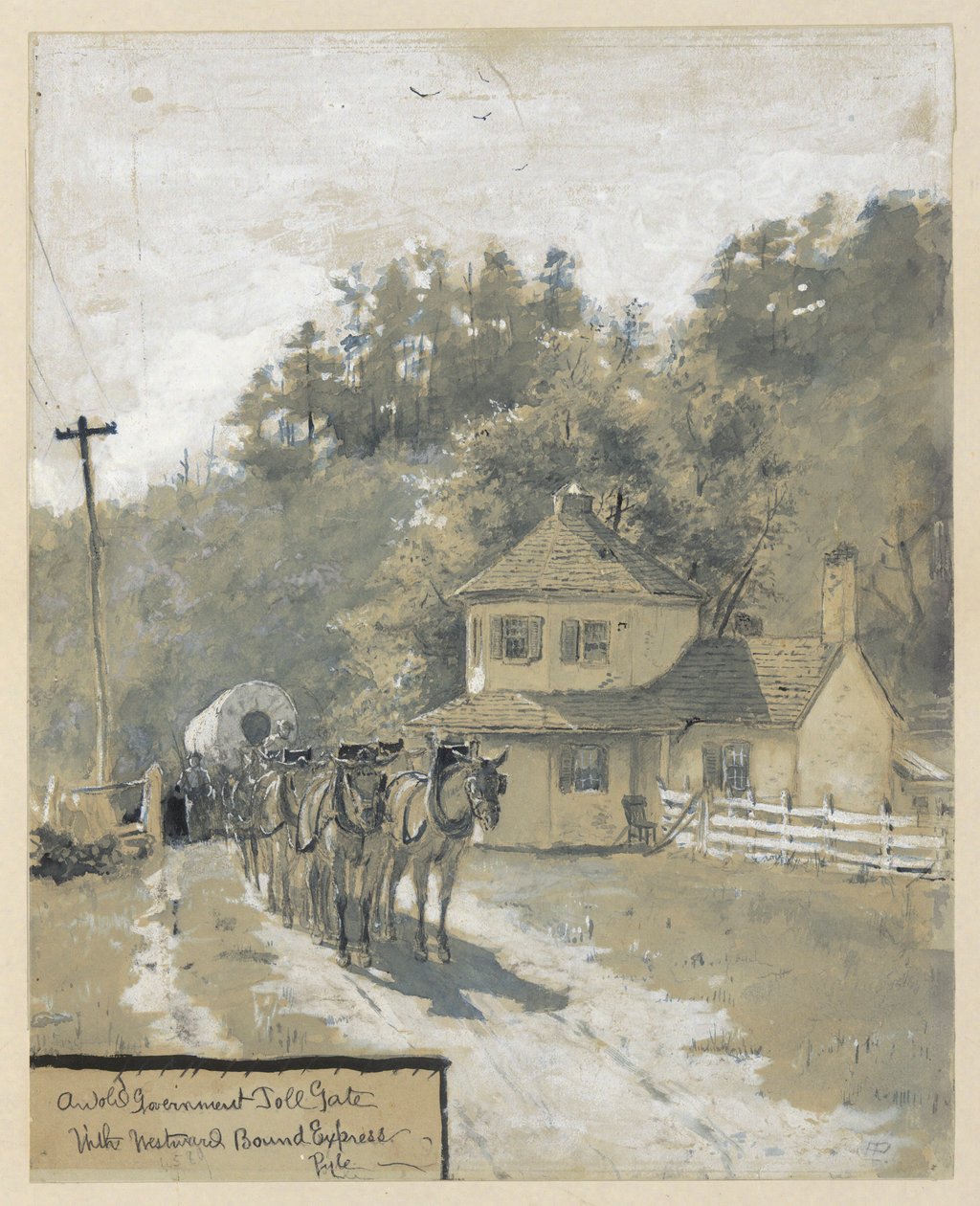 Westward Bound Express ile Eski Bir Hükümet Ücretli Kapısı, makale için bir illüstrasyon çizimi by Howard Pyle