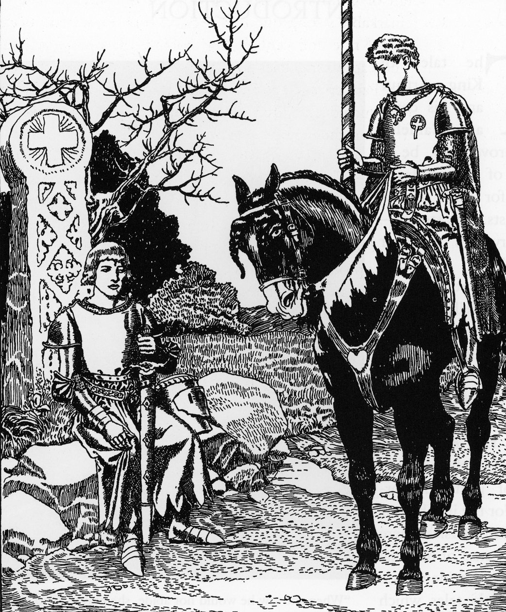 Arthur Efsanesi: Galahad Melyas de Lyle ile Buluşuyor İllüstrasyon, Howard Pyle (1853-1911), The Story of the Grail and the pass of Arthur” 1910 Özel Koleksiyonundan by Howard Pyle