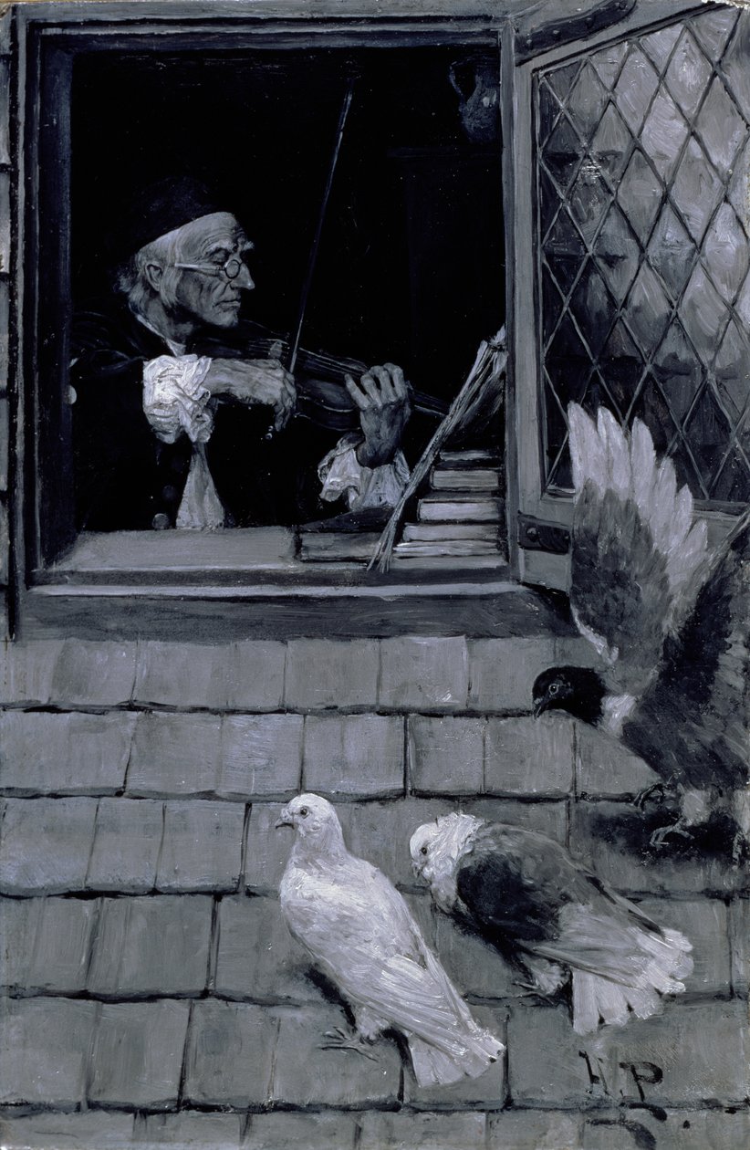 Eski Keman, 1894 (tuval üzerine yağlı boya ve grisaille) by Howard Pyle