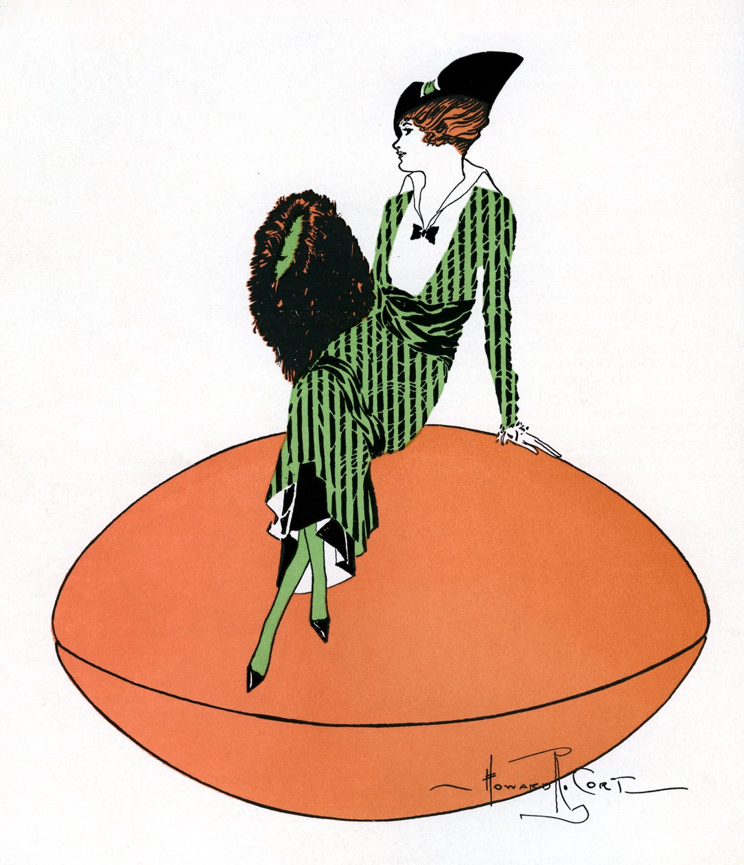 Dev futbol üzerinde oturan sineklik Vintage çizimi by Howard R. Cort