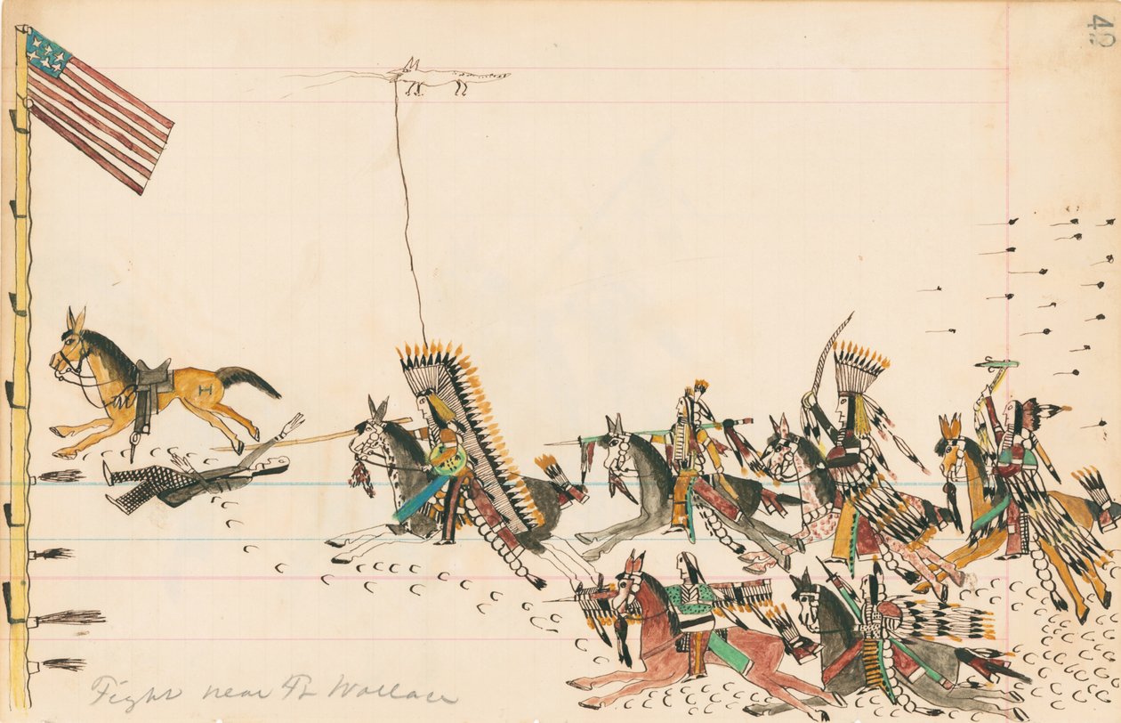 Ft Yakınında Dövüş. Wallace, 1874-75 (defter kâğıdı üzerinde kalem, mürekkep ve tuvalet) by Howling Wolf