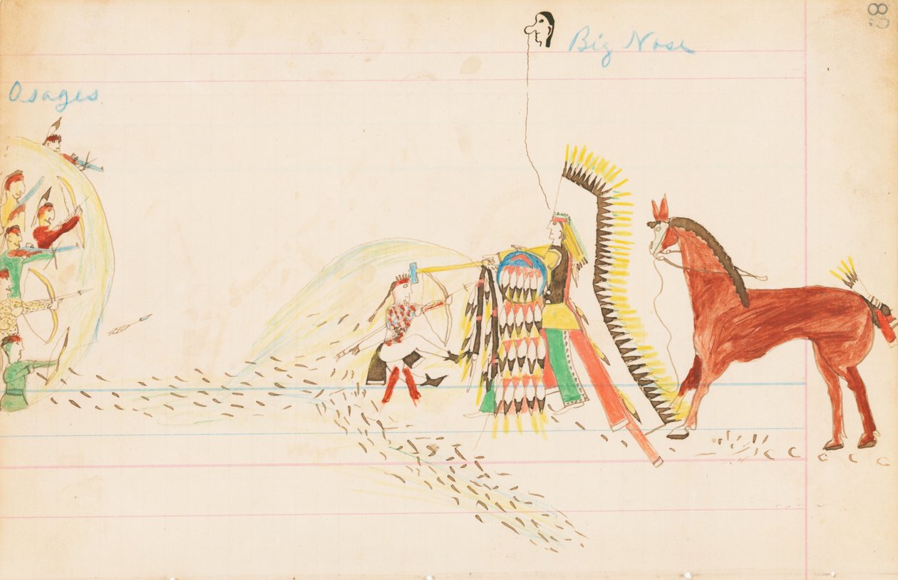 Osages, Big Nose, 1874-75 (defter kağıdı üzerine kalem, mürekkep ve wc) by Howling Wolf