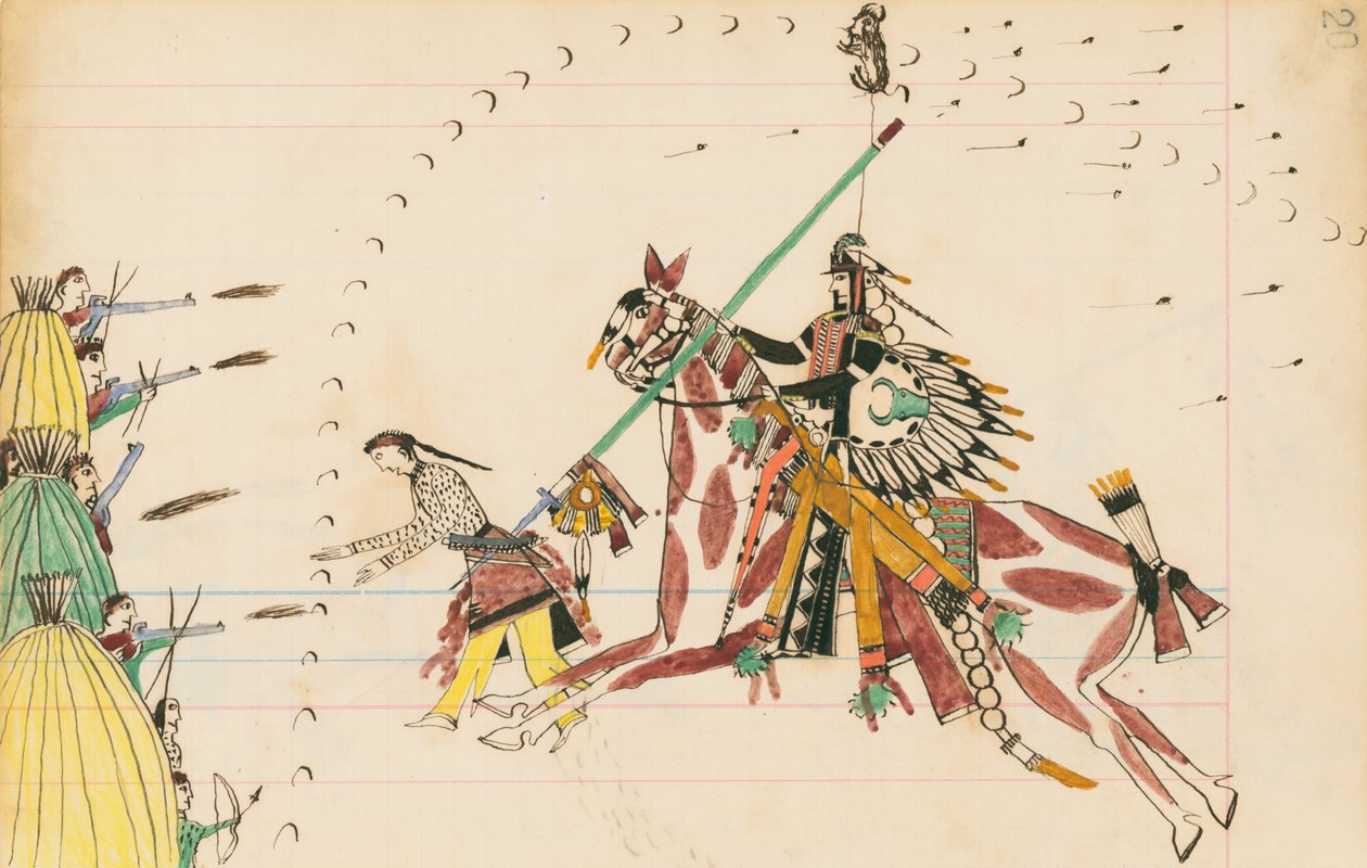 Pawnees, 1874-75 (defter kağıdı üzerinde kalem, mürekkep ve tuvalet) by Howling Wolf