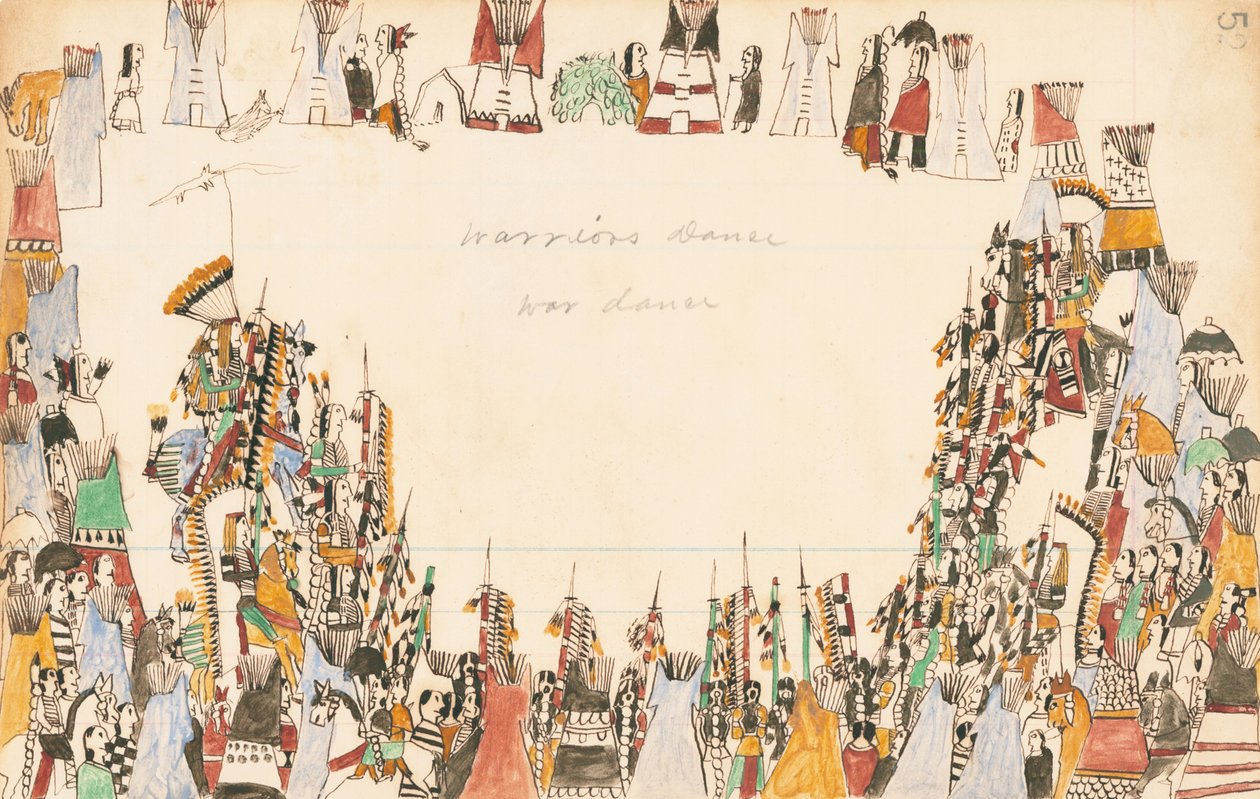Warriors Dance War Dance, 1874-75 (defter kağıdına kalem, mürekkep ve wc) by Howling Wolf