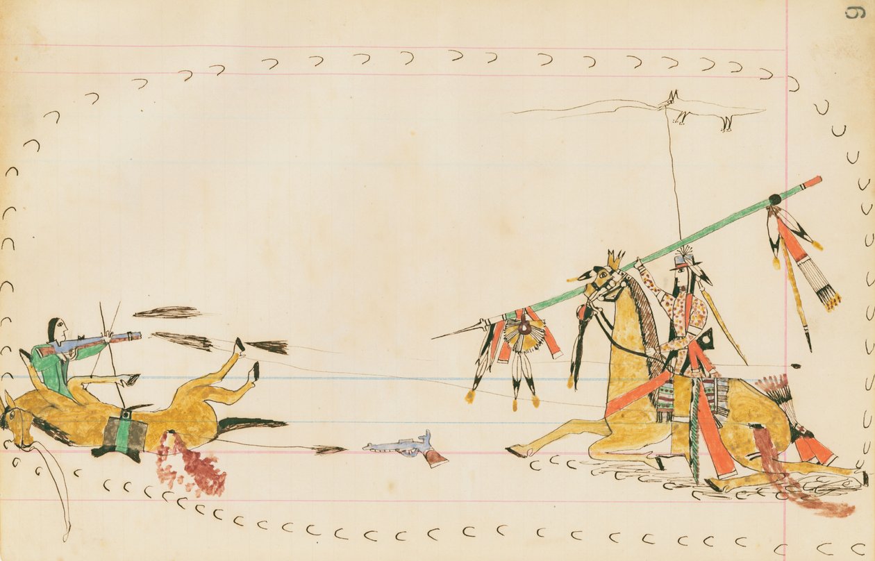 Uluyan Kurt ve Başka Bir Savaşçı, 1874-75 (defter kağıdına kalem, mürekkep ve tuvalet) by Howling Wolf