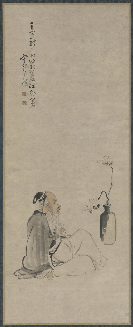 Vazoda manolya dallarına bakan yaşlı adam, Qing hanedanı, 1722 (kağıt üzerinde mürekkep ve renk) by Huang Shen