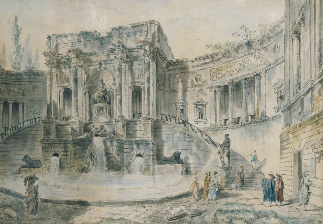 Kalıntıları olan manzara (suluboya) by Hubert Robert