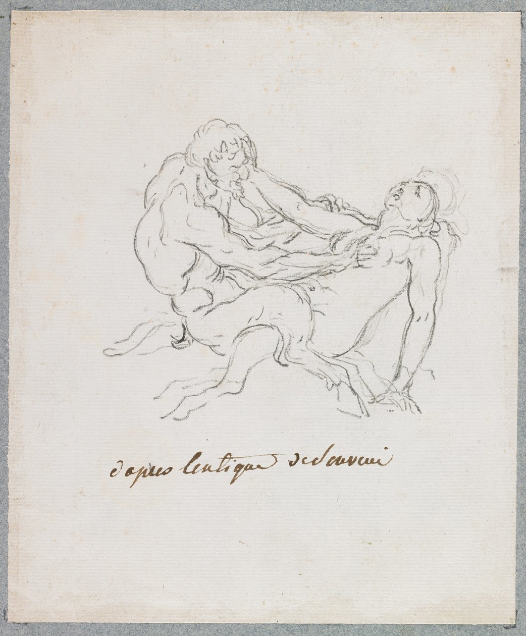 Satyr ve Faun Kucaklama (kağıt üzerinde siyah tebeşir) by Hubert Robert