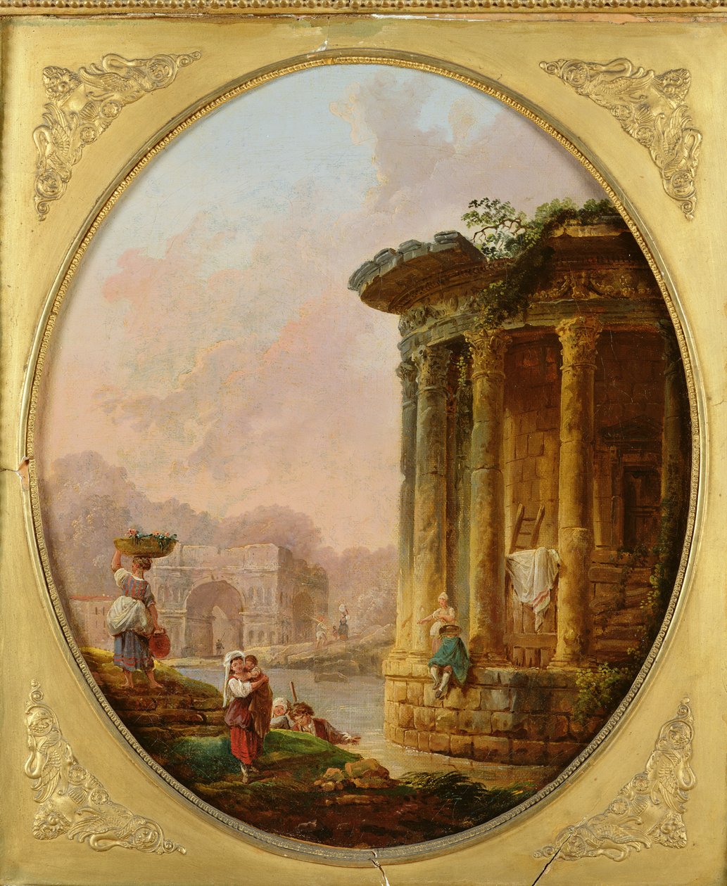 Vesta Tapınağı ve Janus Quadrifons Kemeri by Hubert Robert