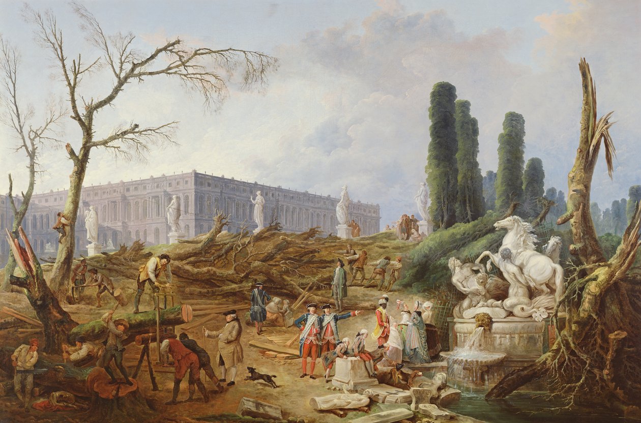 Apollon Hamamları Çevresindeki Versay Bahçesinde Ağaç Kesimi, 1775-77 by Hubert Robert