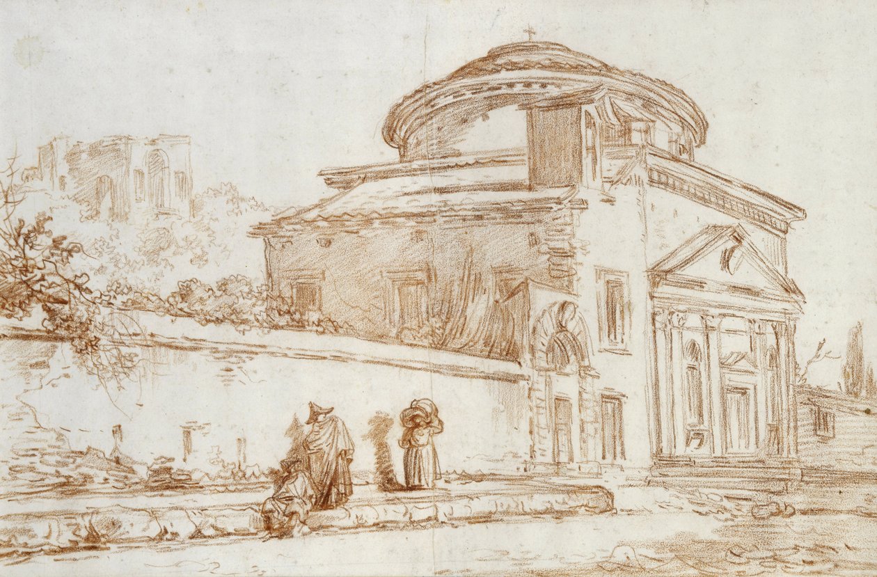 Villa Sacchetti, Roma (kağıt üzerine kırmızı tebeşir) by Hubert Robert