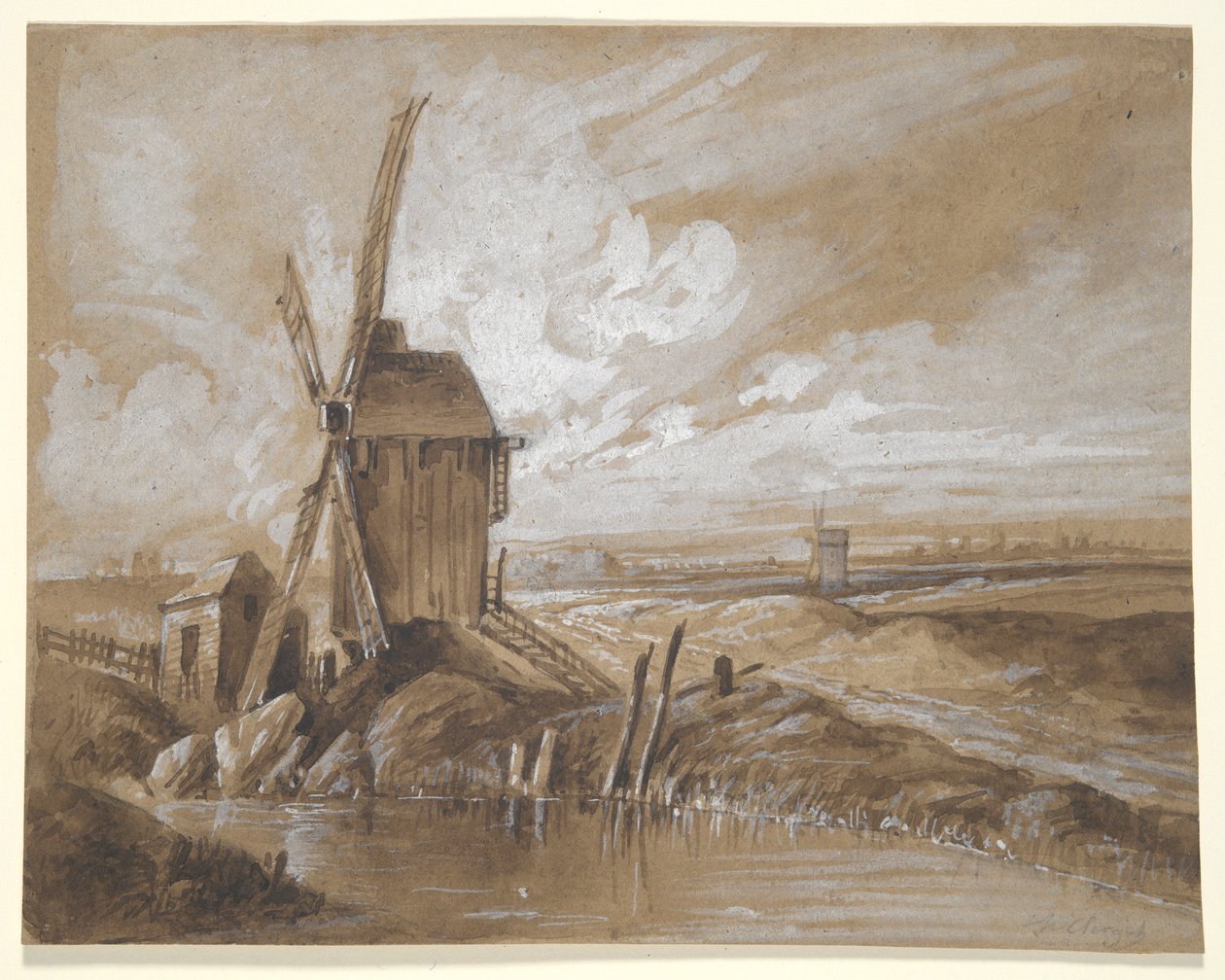 Manzaradaki Yel Değirmenleri by Hubert Clerget