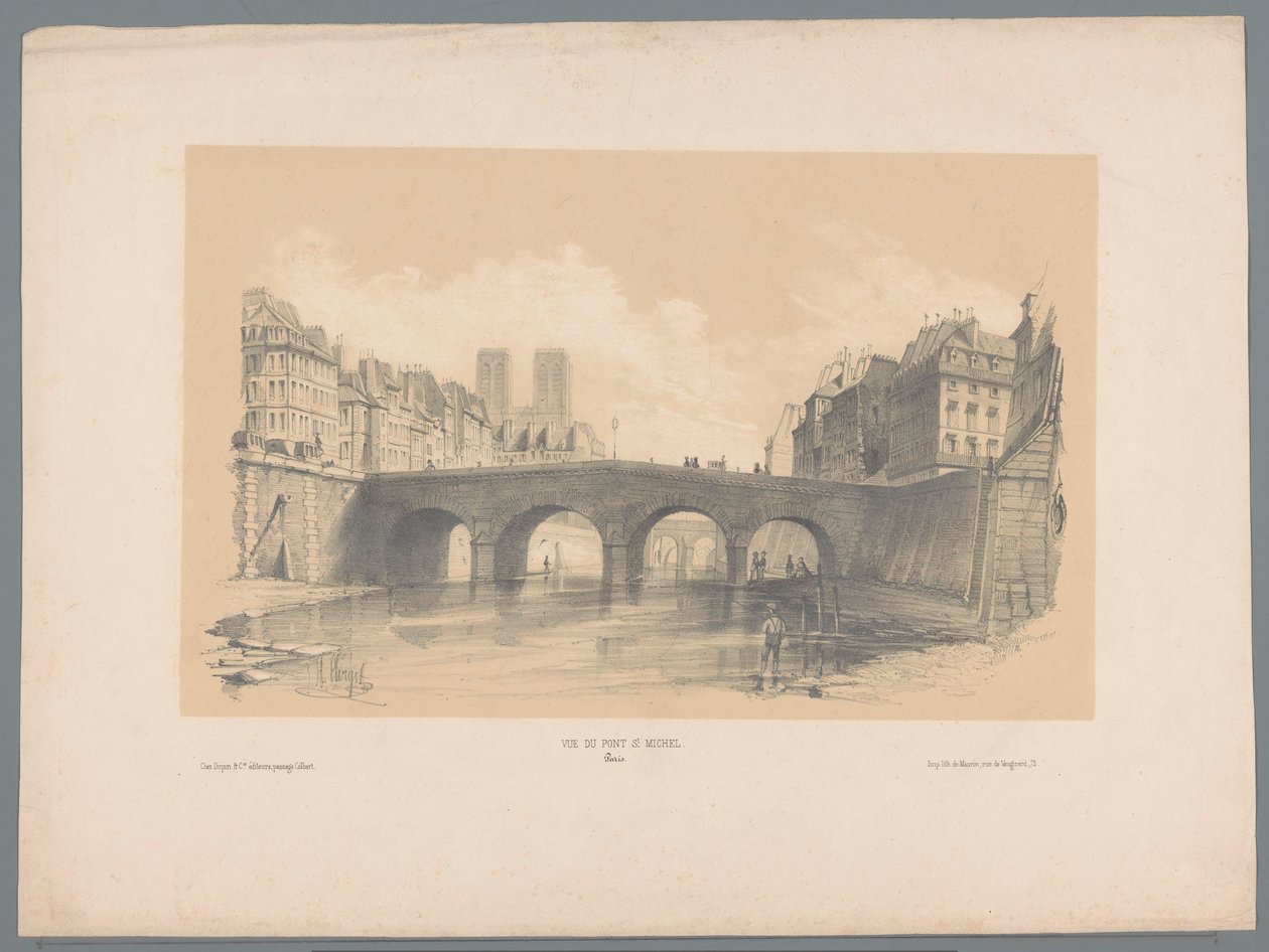 Paris'teki Pont Saint-Michel'in görünümü Vue du pont St Michel, Paris (nesne üzerindeki başlık) Manzara parçaları (dizi başlığı) Fragments de paysages (dizi başlığı) by Hubert Clerget