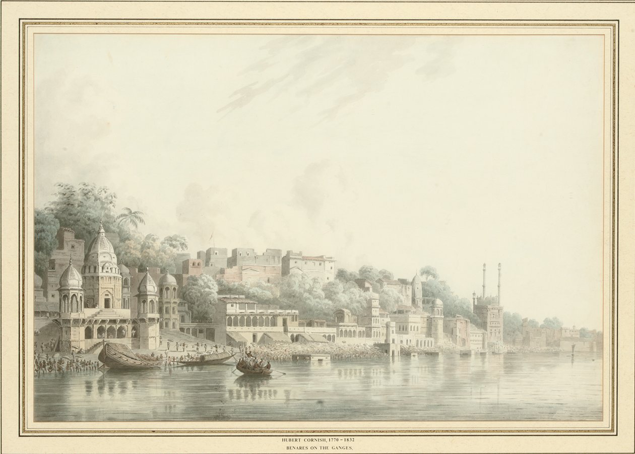 Ganj Nehri üzerindeki Benares (kalem, tükenmez kalem ve mürekkep ve kağıt üzerinde w/c) by Hubert Cornish