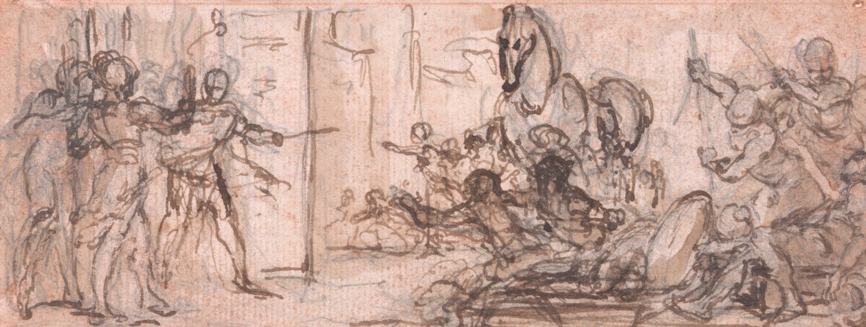 Gravür için Tasarım: Truva Atı ile Truva Savaşı by Hubert Francois Gravelot