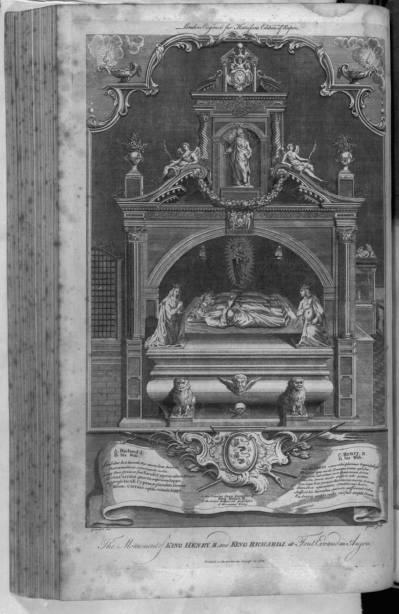 Urwibutso rwa Henry II na Richard I muri Fontevrault Abbey, rwanditswe na John Goldar, 1786 by Hubert Francois Gravelot